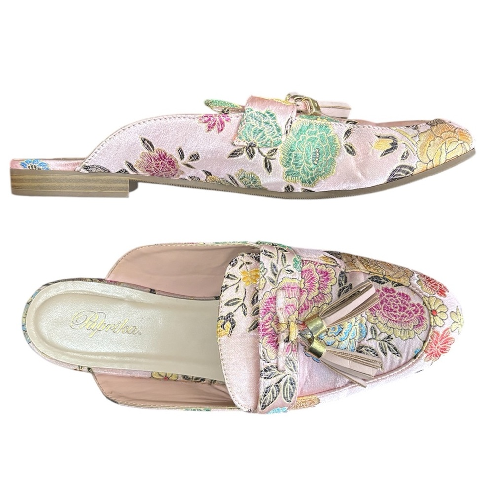 Pink & Multicolor Floral with Tassel Mules
